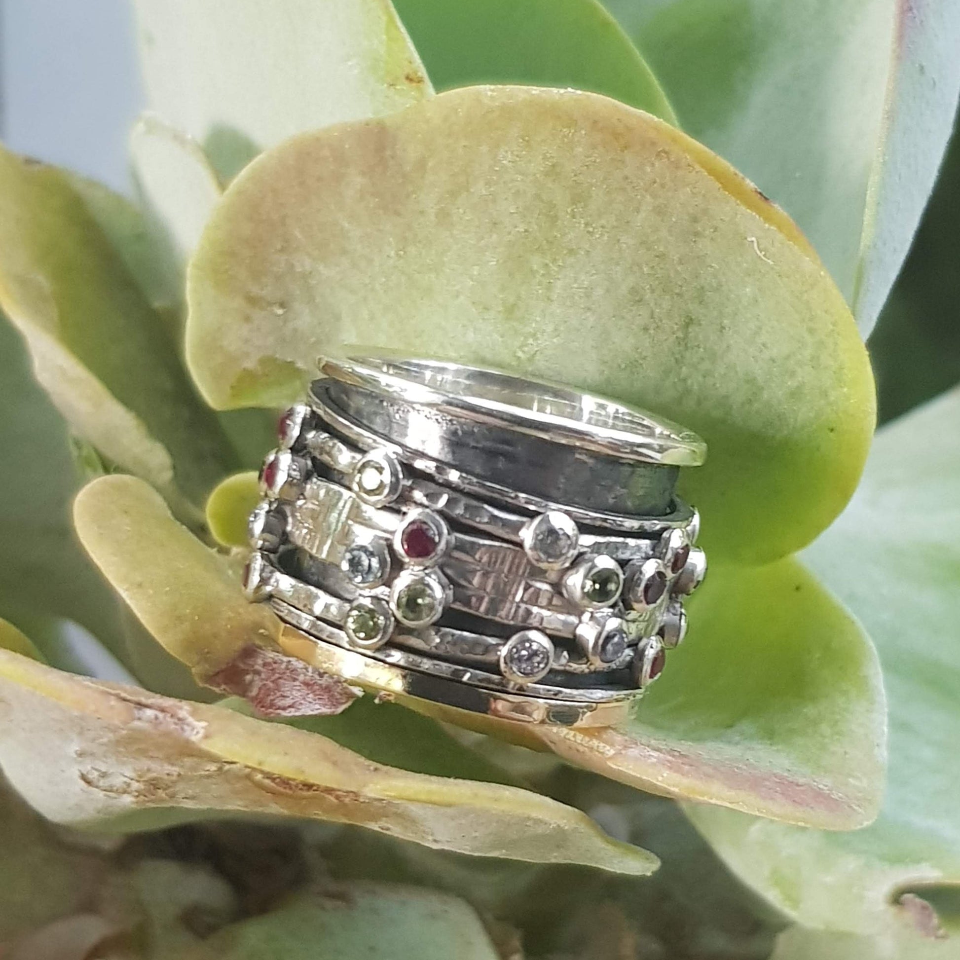 Bluenoemi Rings Israeli Spinner Rings Silver Gold and Tourmalines