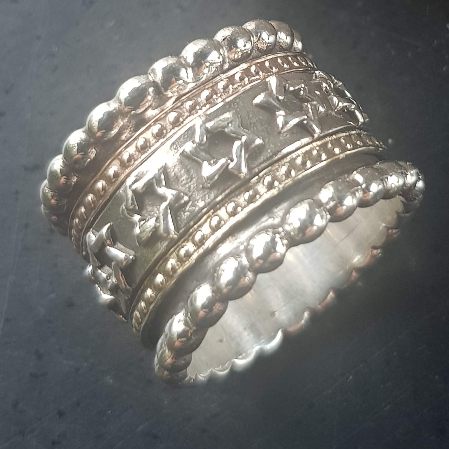 Bluenoemi Rings Jewish Star of David spinner ring.  Israeli Spinner Rings silver & gold