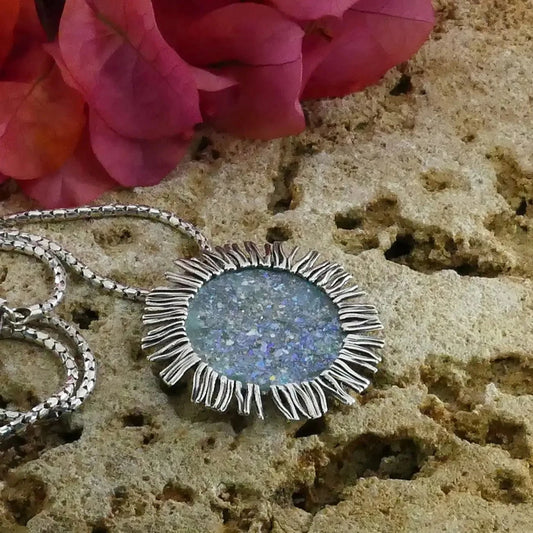 Bluenoemi Roman Glass on Sterling Silver necklace for woman Israeli jewelry