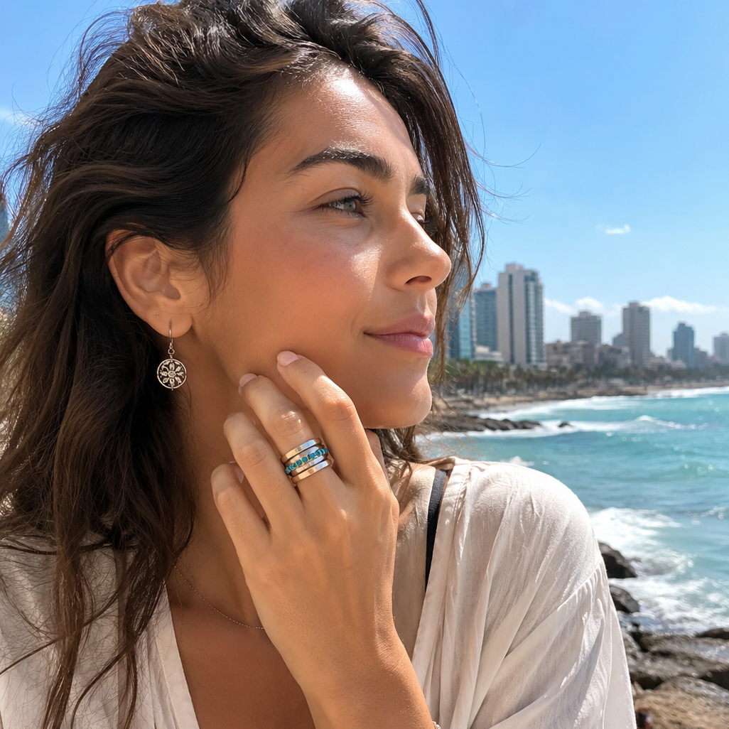 Bluenoemi Jewelry Spinner Ring for Woman set with blue lab opals - Bluenoemi Jewelry Rings Bluenoemi Bluenoemi  israeli sterling silver jewellery jewelry handmade jewel