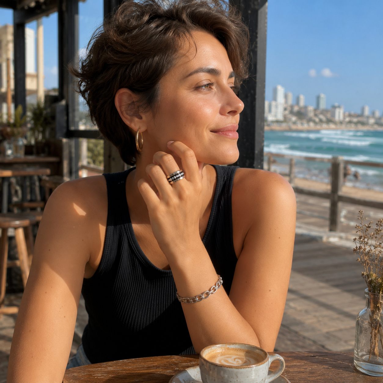 Spinner ring for Woman silver gold & cz band - Bluenoemi Jewelry Jewelry Bluenoemi Bluenoemi  israeli sterling silver jewellery jewelry handmade jewel