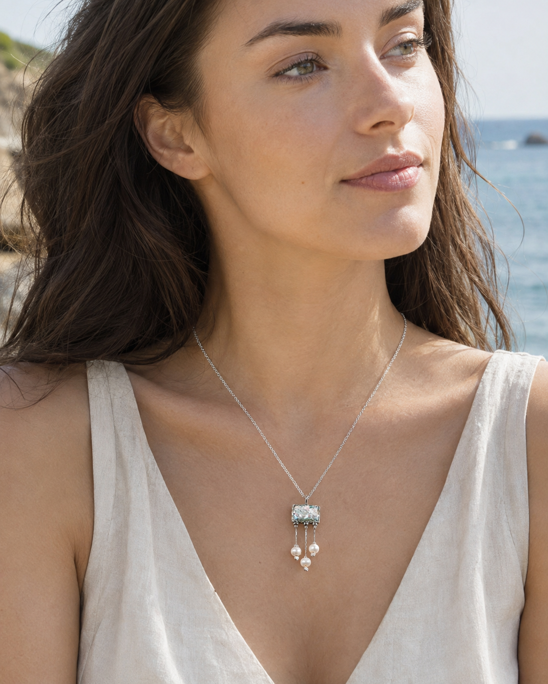 Bluenoemi Sterling Silver Necklace - Authentic 2,000-Year-Old Iridescent Roman Glass - Handmade in Israel