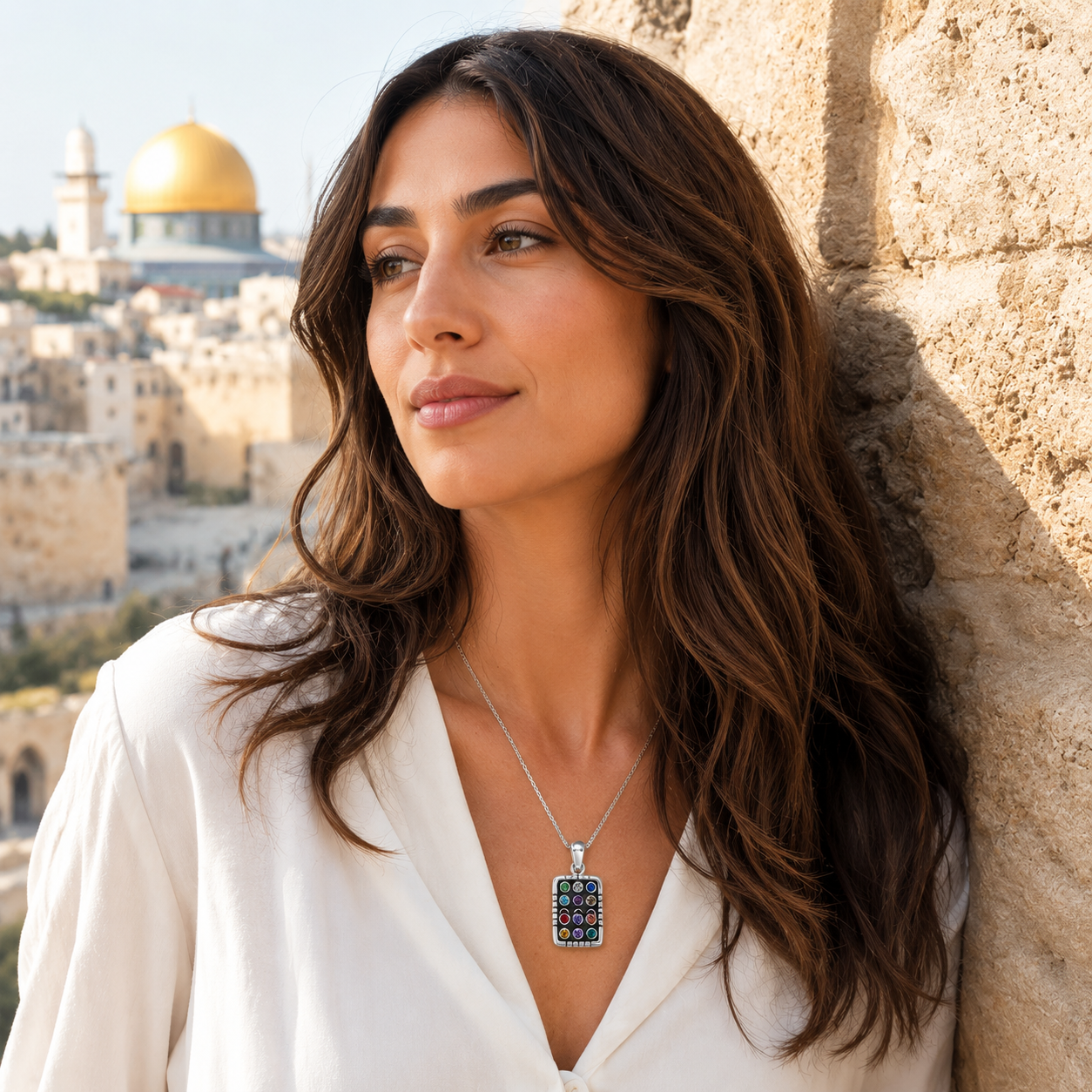 Hoshen Ephod Necklace – Sterling Silver Biblical Stones Pendant from Israel