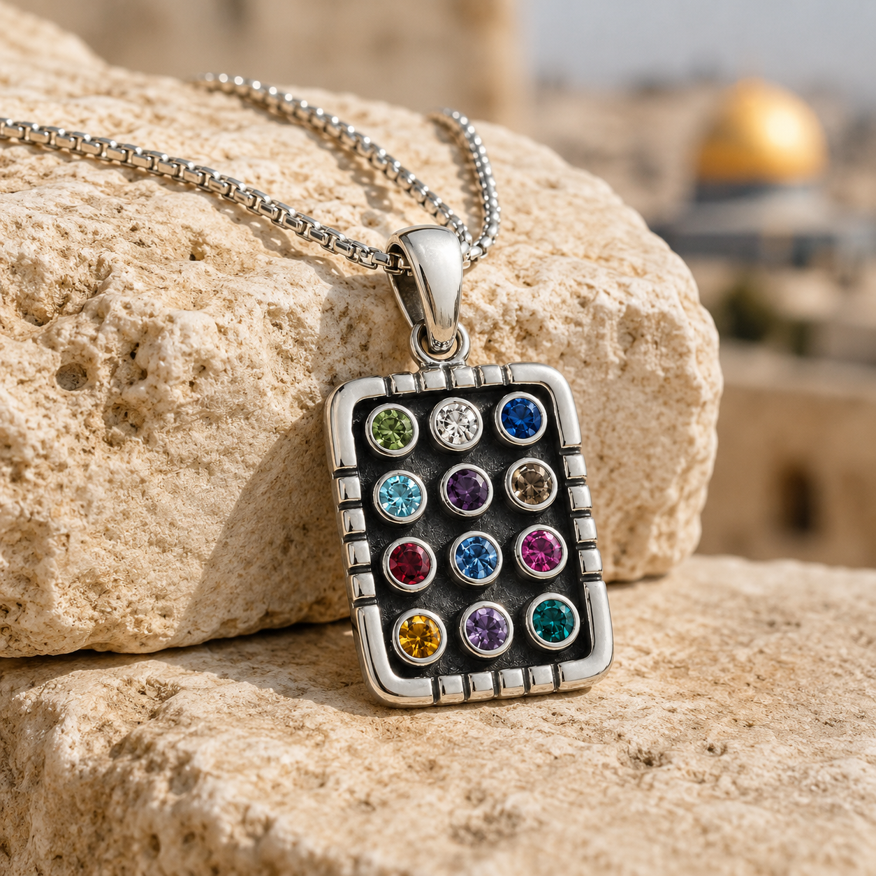 Hoshen Ephod Necklace – Sterling Silver Biblical Stones Pendant from Israel