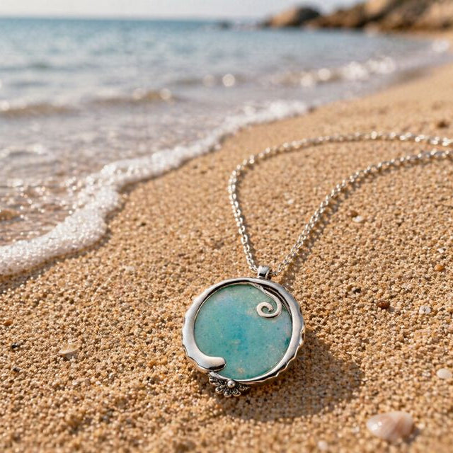 Roman glass silver necklace