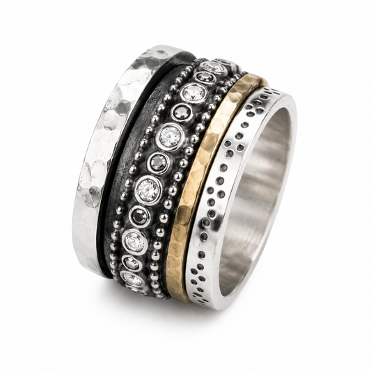 Unique Israeli Spinner Ring for Woman - fidget ring - meditation ring. - Bluenoemi Jewelry Spinner Rings Bluenoemi Bluenoemi  israeli sterling silver jewellery jewelry handmade jewel