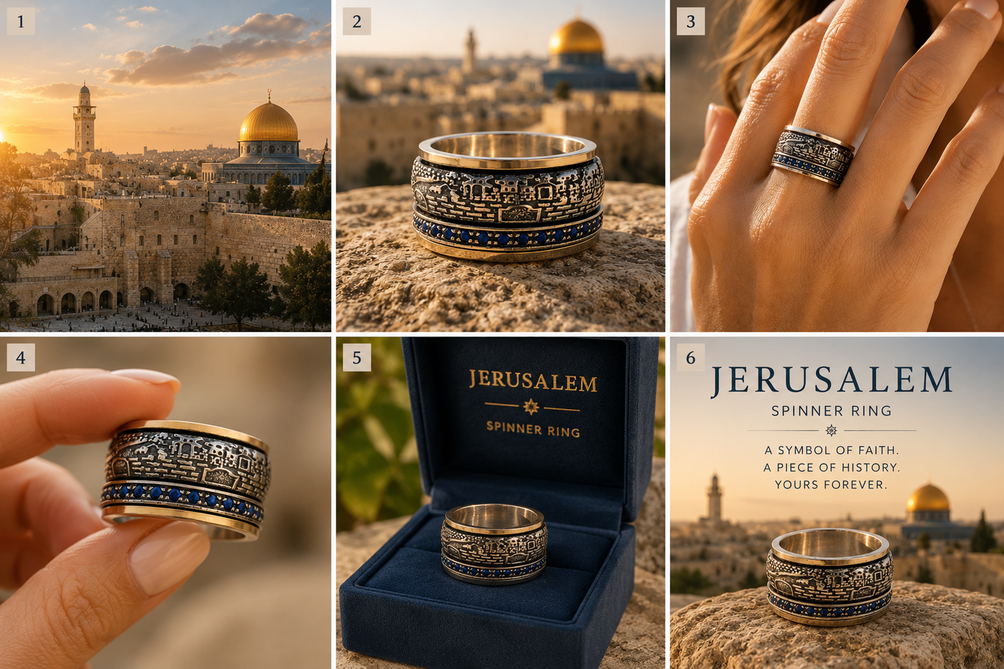 Jerusalem Spinner Ring – Sterling Silver & Gold Israeli Ring - Bluenoemi Jewelry Rings Bluenoemi Bluenoemi Jewelry  israeli sterling silver jewellery jewelry handmade jewel