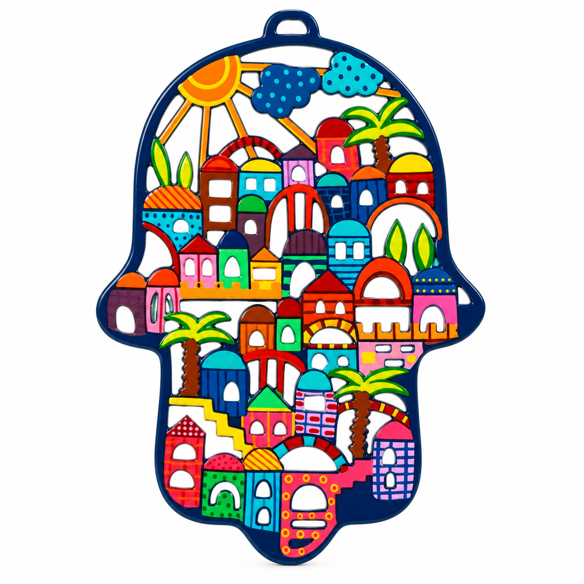 Jerusalem Hamsa Home Blessing – Colorful Metal Wall Decor Handmade in Israel - Bluenoemi Jewelry Wall-Decor Bluenoemi Bluenoemi  israeli sterling silver jewellery jewelry handmade jewel