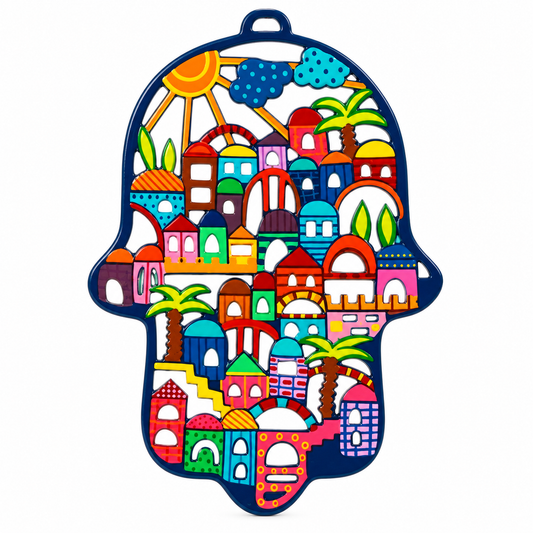 Jerusalem Hamsa Home Blessing – Colorful Metal Wall Decor Handmade in Israel - Bluenoemi Jewelry Wall-Decor Bluenoemi Bluenoemi  israeli sterling silver jewellery jewelry handmade jewel