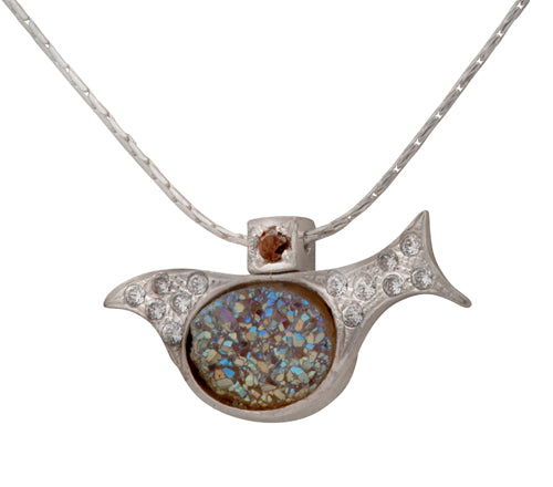 Sterling silver Dove Necklace Set Druze Stone | Bluenoemi Israeli Jewelry