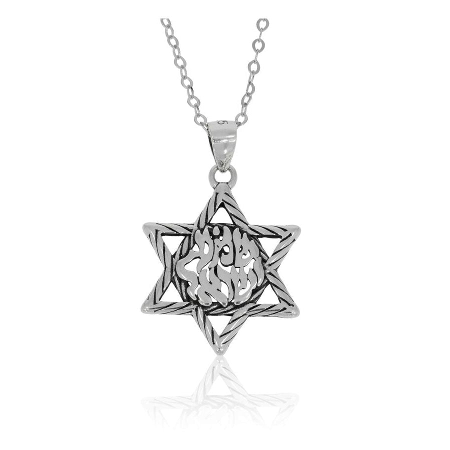 Star of David & Shema Israel Jewish Necklace | Handmade Israeli Jewelry - Bluenoemi Jewelry Necklaces Bluenoemi Bluenoemi  israeli sterling silver jewellery jewelry handmade jewel