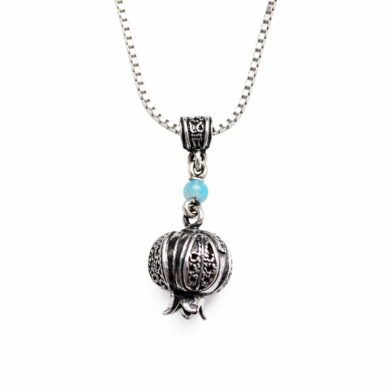 Sterling silver pendant  pomegranate garnet opal turquoise onyx necklace filigree handwork
