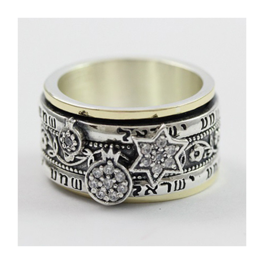 Sterling Silver Gold CZ Spinner Ring – Elegant Meditation Ring for Women | Israeli Jewelry