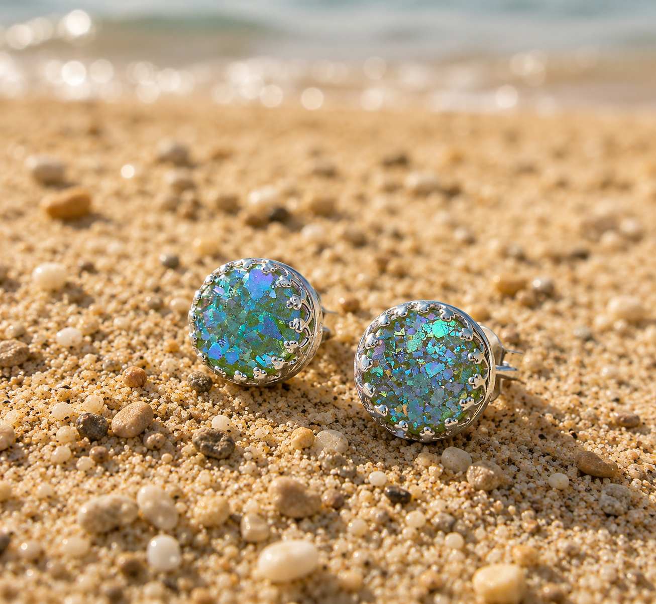 Roman Glass Stud Earrings Sterling Silver Israeli Jewelry - Bluenoemi Jewelry Jewelry Bluenoemi Bluenoemi  israeli sterling silver jewellery jewelry handmade jewel