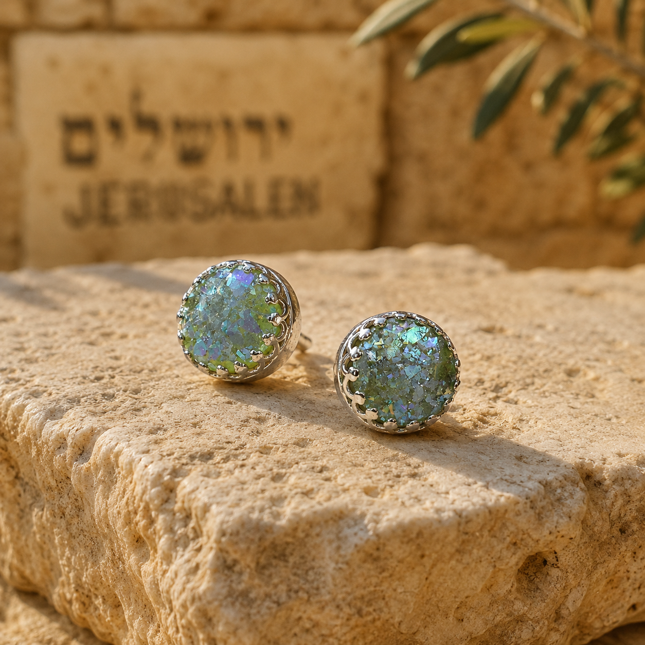 Roman Glass Sterling Silver Stud Earrings | Ancient Glass Jewelry from Israel - Bluenoemi Jewelry Jewelry Bluenoemi Bluenoemi  israeli sterling silver jewellery jewelry handmade jewel