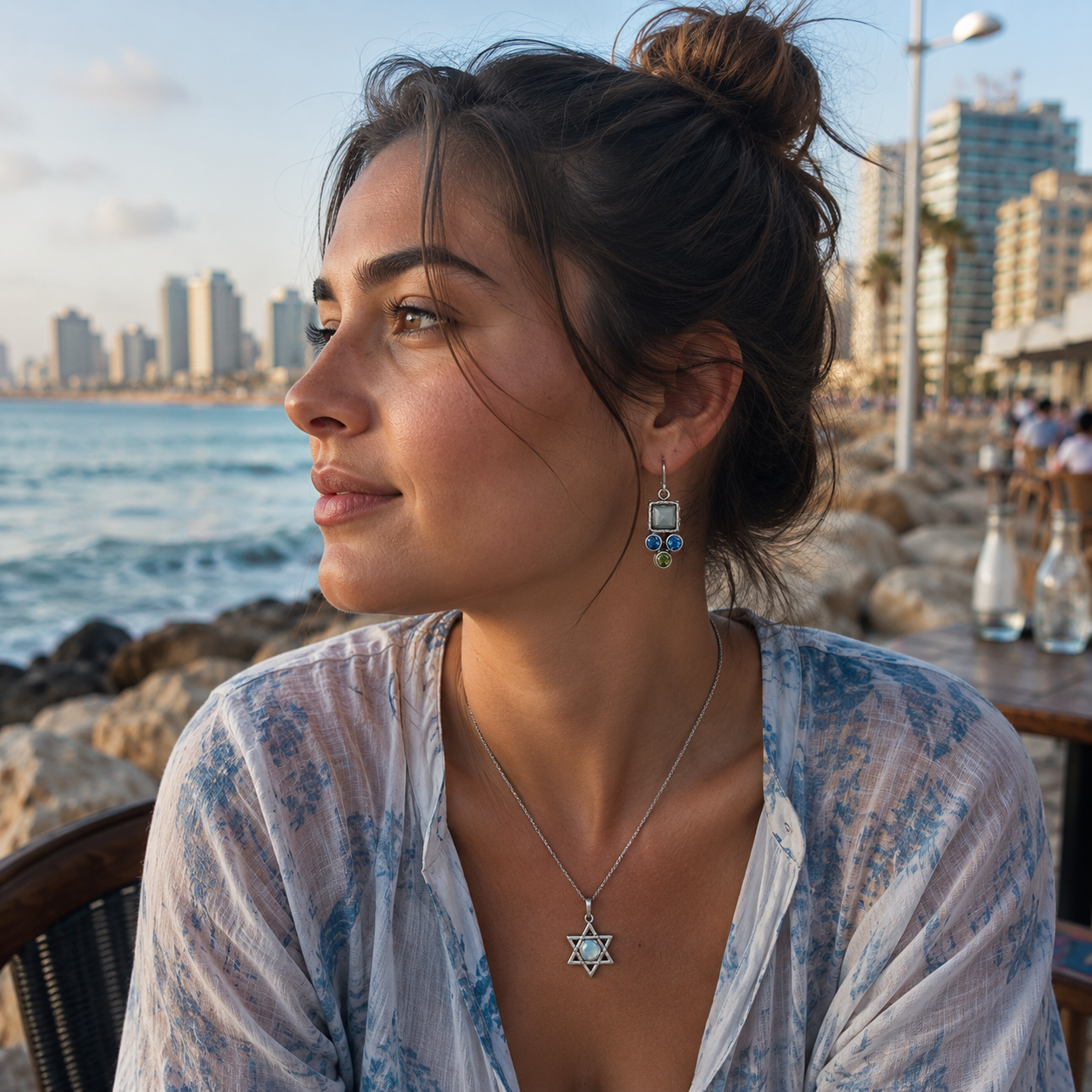 Roman glass / Gemstones jewelry dangling earrings Israeli - Bluenoemi Jewelry Earrings Bluenoemi Bluenoemi Jewelry  israeli sterling silver jewellery jewelry handmade jewel