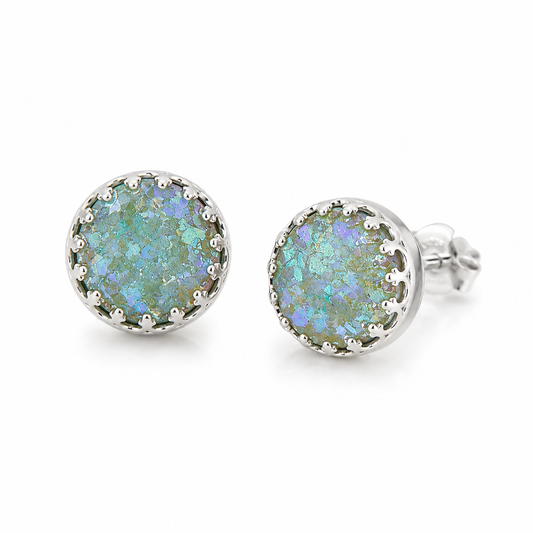 Roman Glass Stud Earrings Sterling Silver Israeli Jewelry