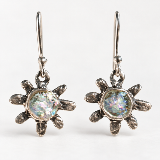 Roman Glass Flower Earrings in Sterling Silver – Handmade in Israel | Bluenoemi - Bluenoemi Jewelry Earrings Bluenoemi Bluenoemi  israeli sterling silver jewellery jewelry handmade jewel