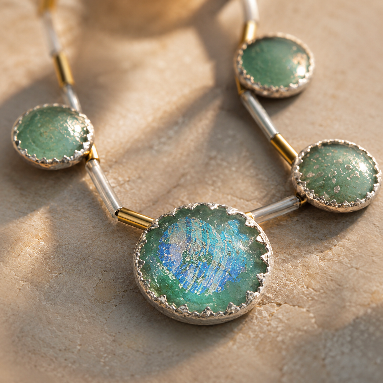 Roman Glass Sterling Silver Necklace | Ancient Glass Jewelry from Israel | Handmade Israeli Pendant - Bluenoemi Jewelry Necklaces Bluenoemi Bluenoemi  israeli sterling silver jewellery jewelry handmade jewel