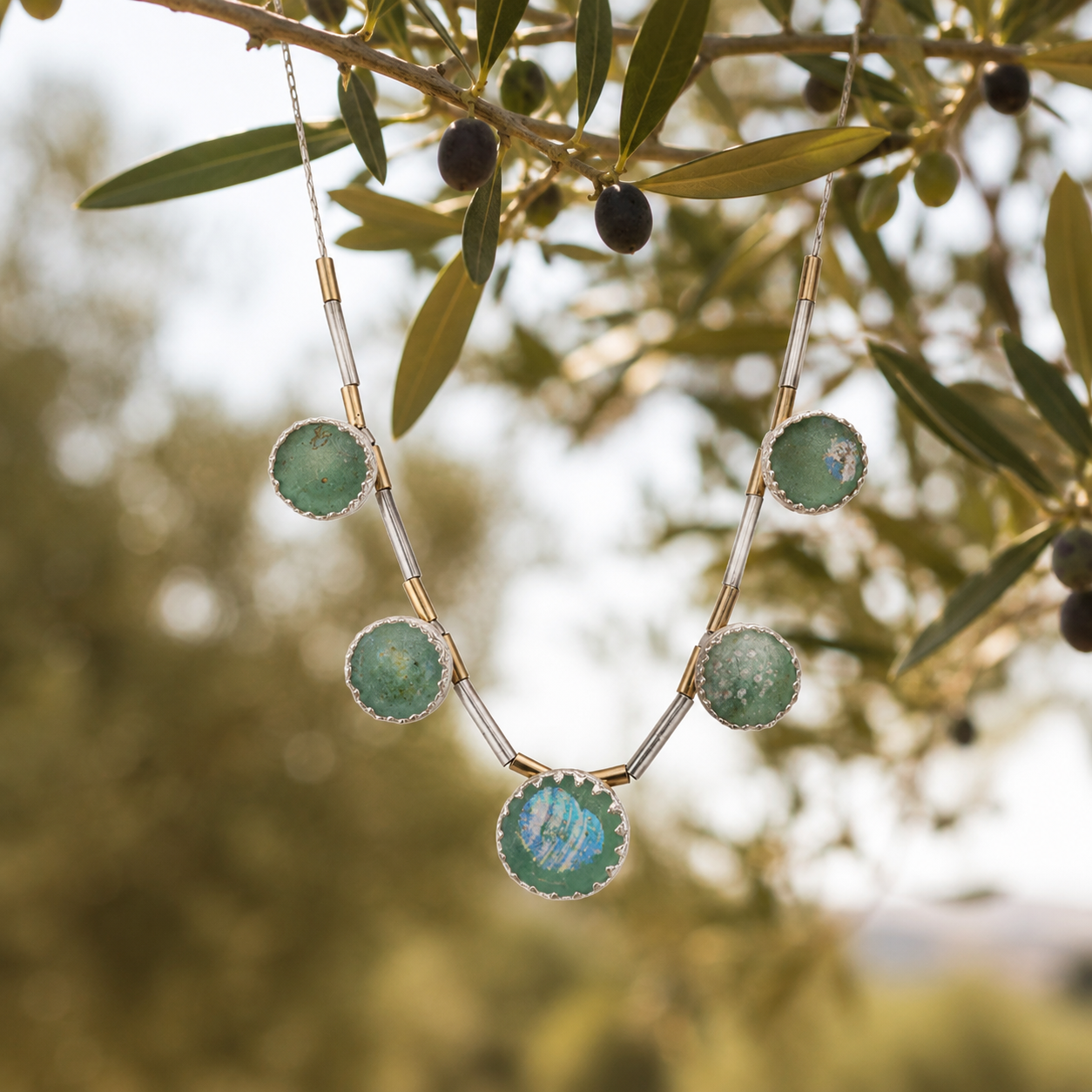 Roman Glass Sterling Silver Necklace | Ancient Glass Jewelry from Israel | Handmade Israeli Pendant - Bluenoemi Jewelry Necklaces Bluenoemi Bluenoemi  israeli sterling silver jewellery jewelry handmade jewel