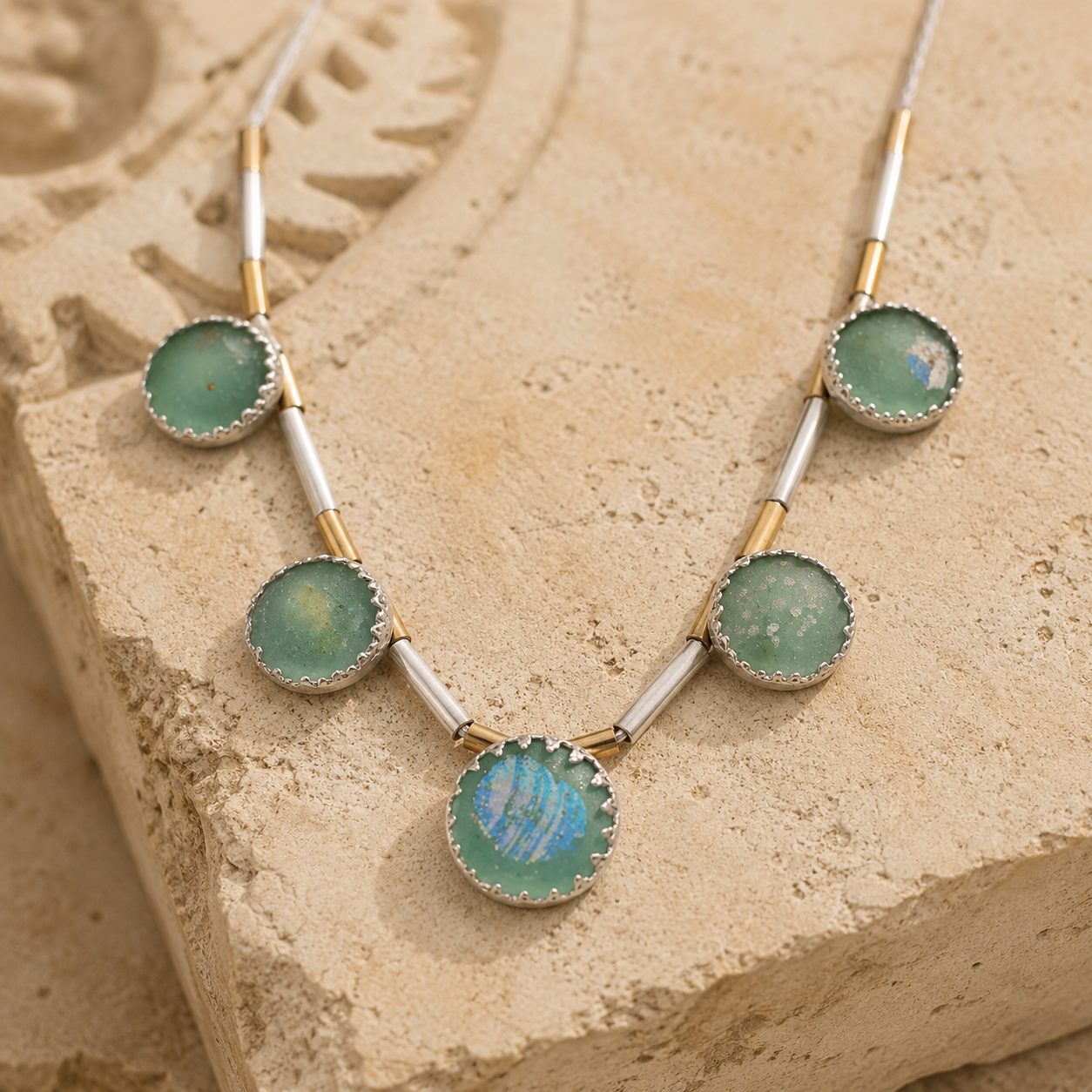 Roman Glass Sterling Silver Necklace | Ancient Glass Jewelry from Israel | Handmade Israeli Pendant - Bluenoemi Jewelry Necklaces Bluenoemi Bluenoemi  israeli sterling silver jewellery jewelry handmade jewel
