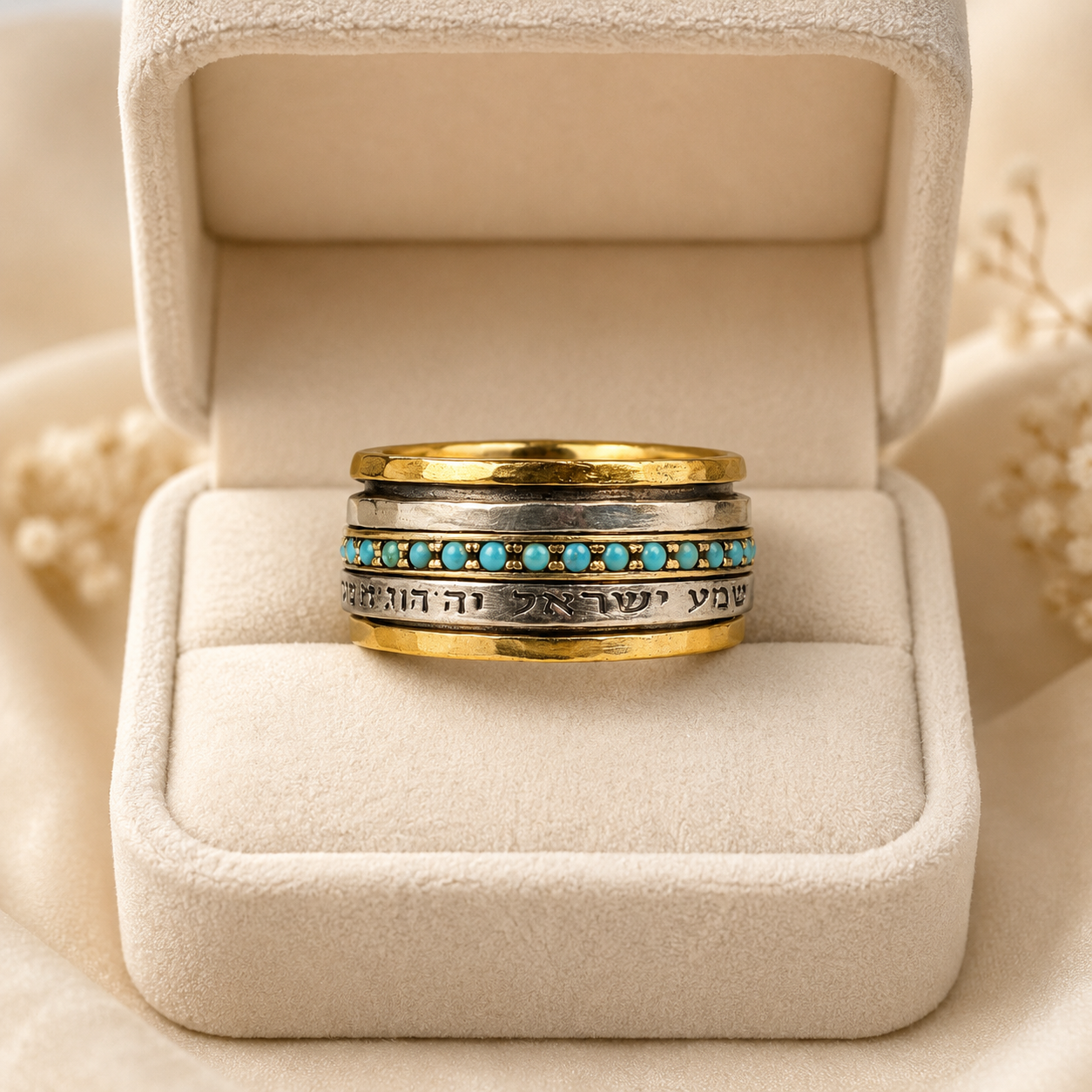 Shema Israel Blue Opal Spinner Ring – Silver & Gold | Bluenoemi