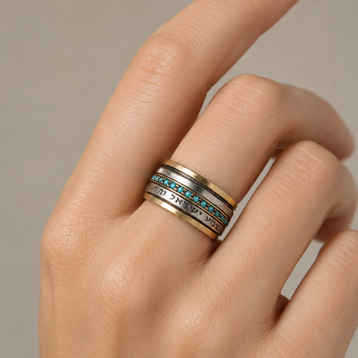 Shema Israel Blue Opal Spinner Ring – Silver & Gold | Bluenoemi