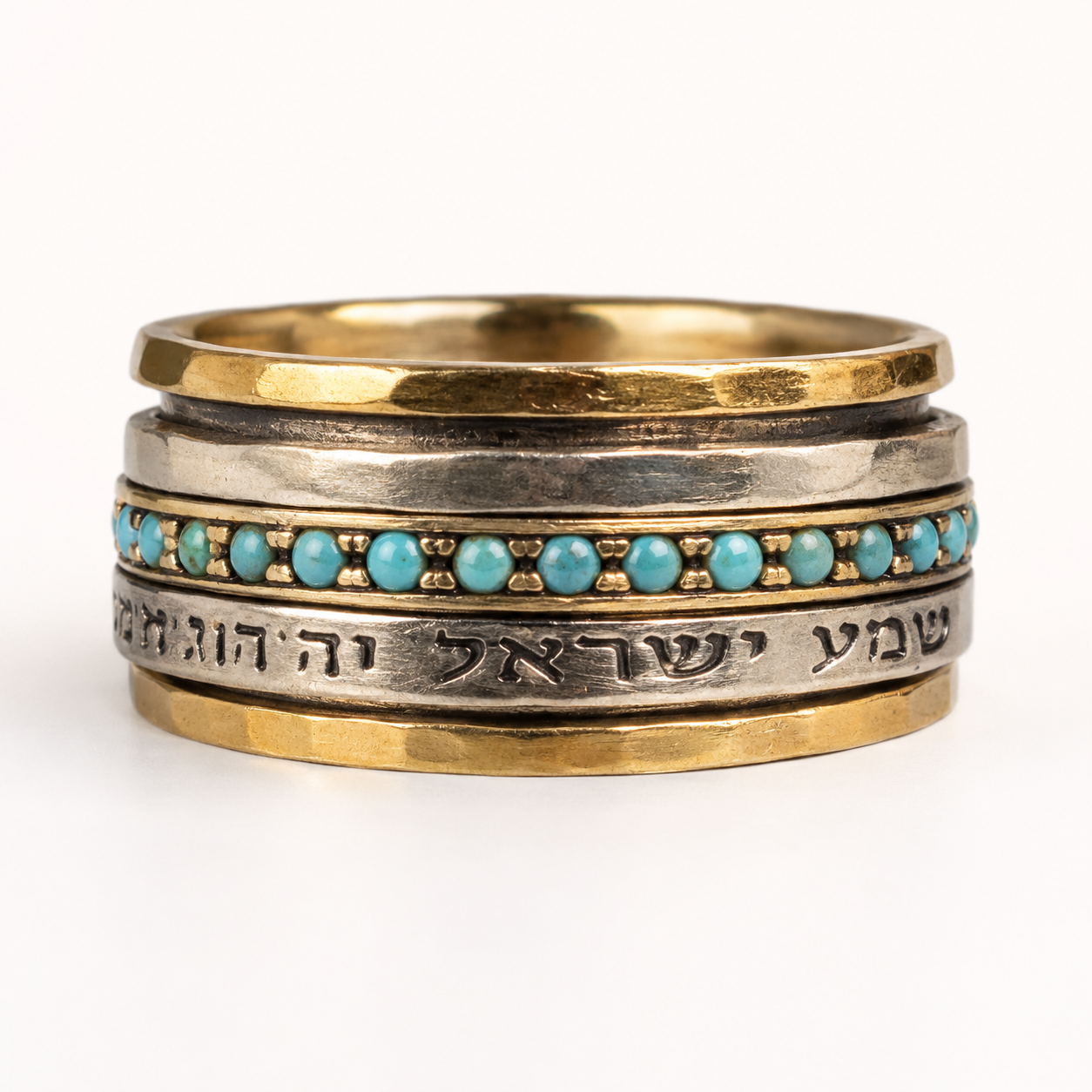 Shema Israel Blue Opal Spinner Ring – Silver & Gold | Bluenoemi
