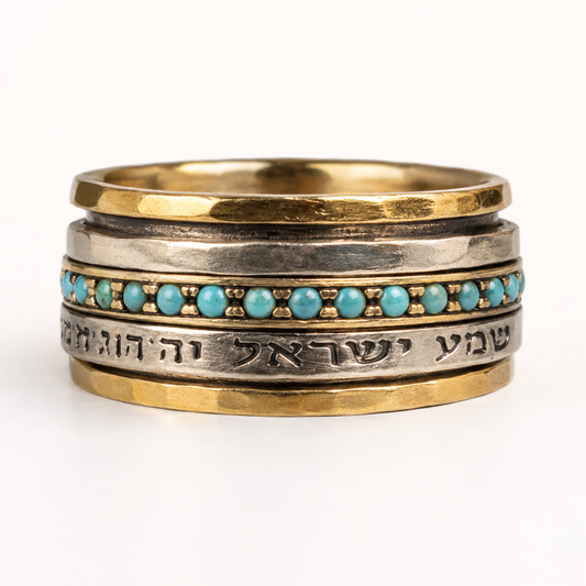 Shema Israel Blue Opal Spinner Ring – Silver & Gold | Bluenoemi