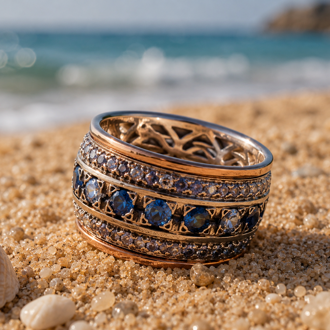 Sterling Silver & Gold Spinner Ring for Women – Artistic Gemstone Meditation Ring | Bluenoemi - Bluenoemi Jewelry Spinner Rings Bluenoemi Bluenoemi  israeli sterling silver jewellery jewelry handmade jewel