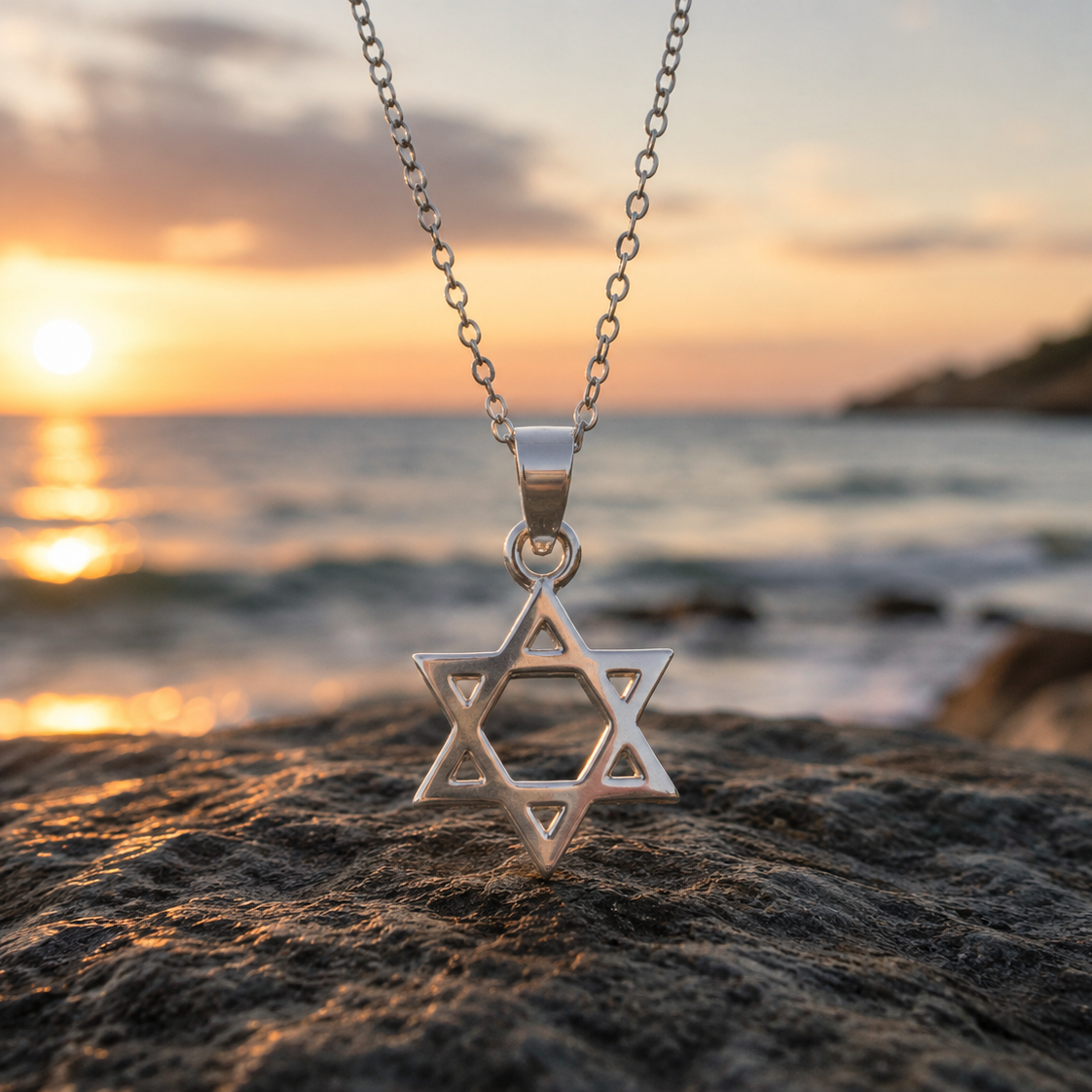 Star of David necklace near the sea
