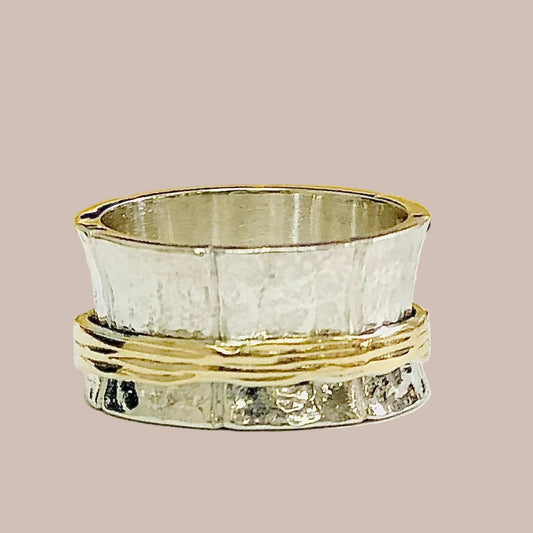 Sterling Silver & Gold Spinner Ring – Handmade Israeli Meditation Ring for Women