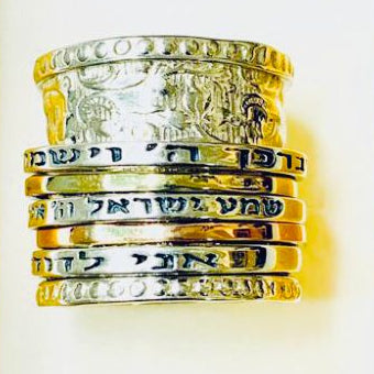 Silver and Gold spinner rings with blessings