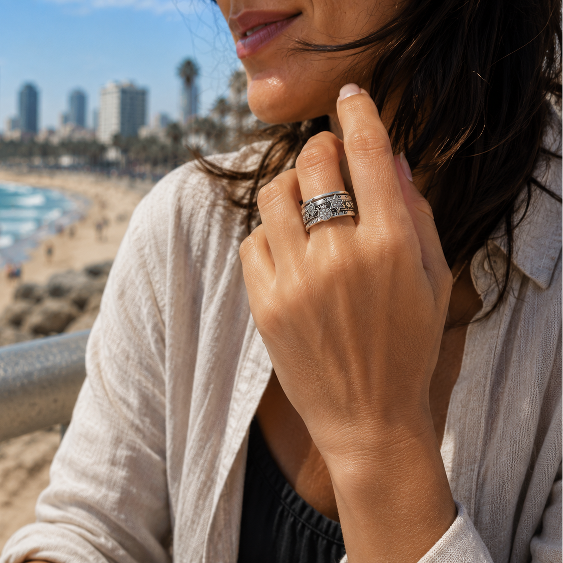 Hebrew Spinner Ring with Biblical Verses – Sterling Silver & Gold - Bluenoemi Jewelry Personalized Rings Bluenoemi Bluenoemi Jewelry  israeli sterling silver jewellery jewelry handmade jewel