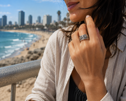 Hebrew Spinner Ring with Biblical Verses – Sterling Silver & Gold