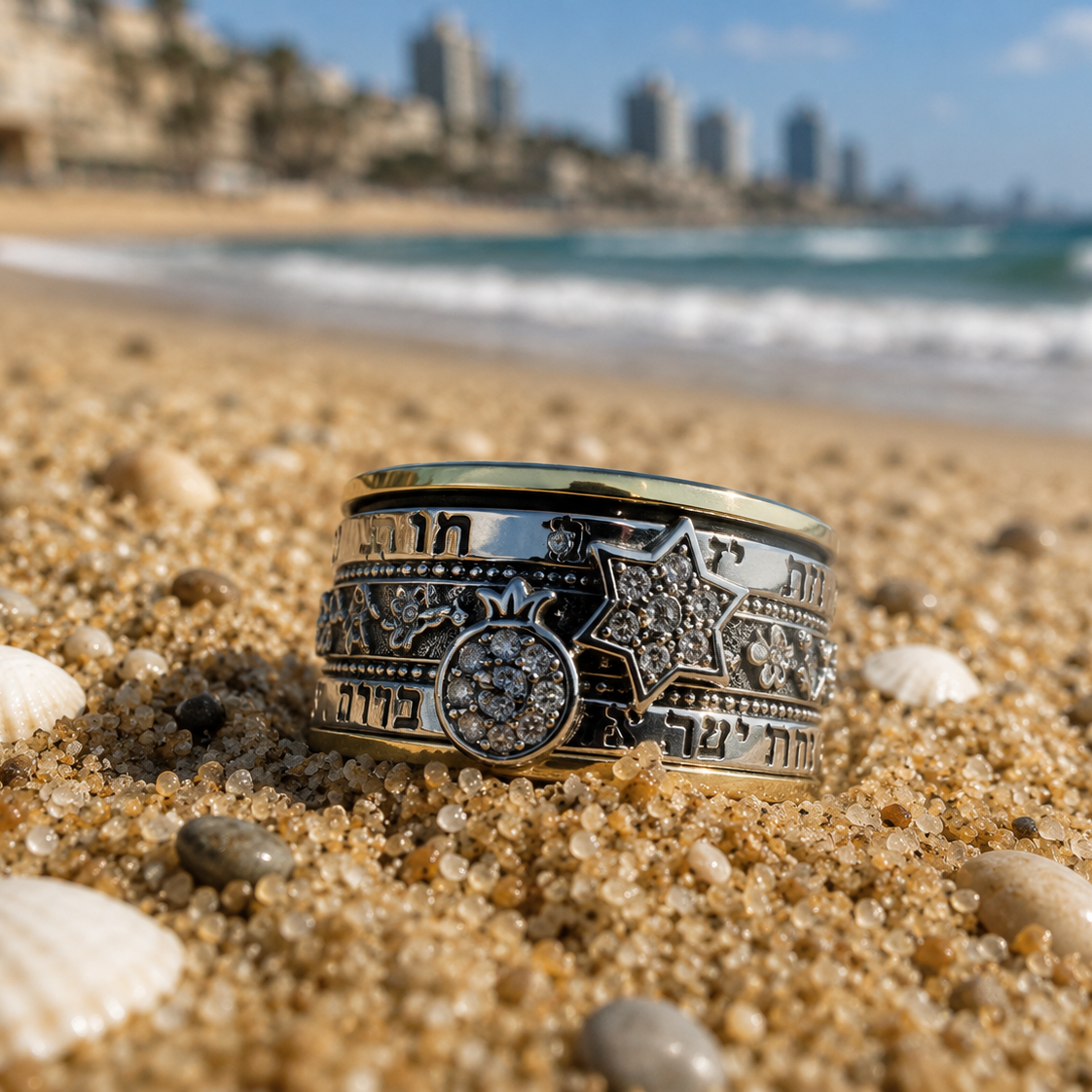 Hebrew Spinner Ring with Biblical Verses – Sterling Silver & Gold - Bluenoemi Jewelry Personalized Rings Bluenoemi Bluenoemi Jewelry  israeli sterling silver jewellery  