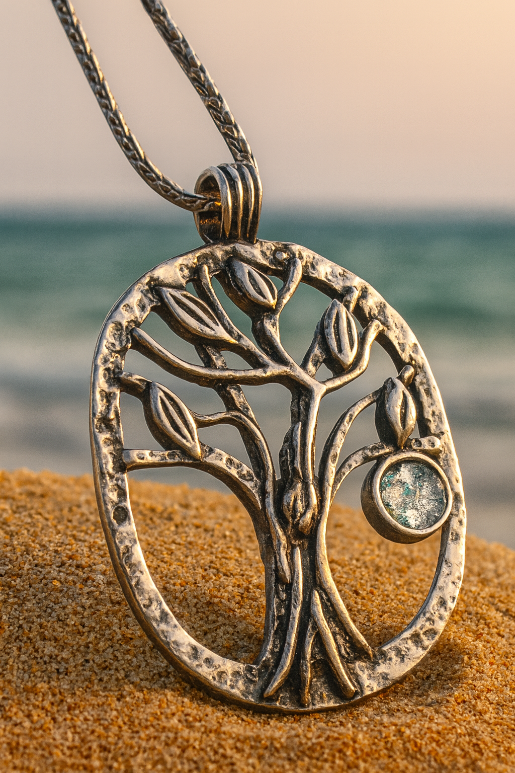 Roman Glass on Sterling Silver necklace Tree of Life