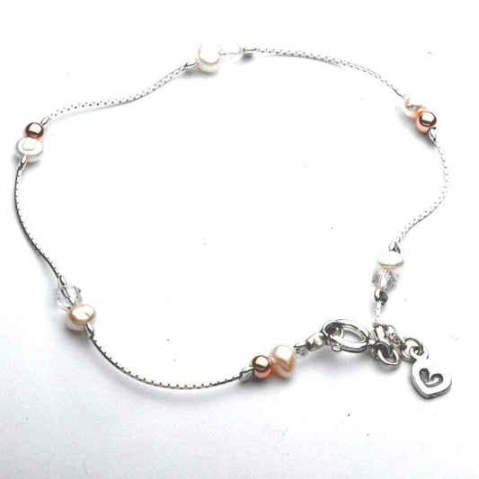 Bluenoemi Anklets silver Sterling Silver Heart Charm Pearl Anklet