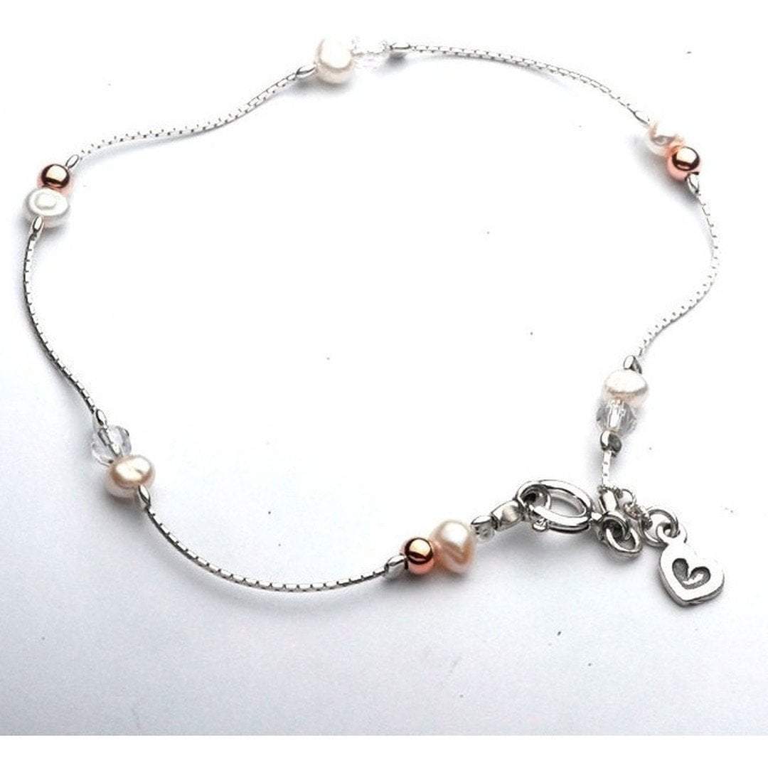 Bluenoemi Anklets silver Sterling Silver Heart Charm Pearl Anklet