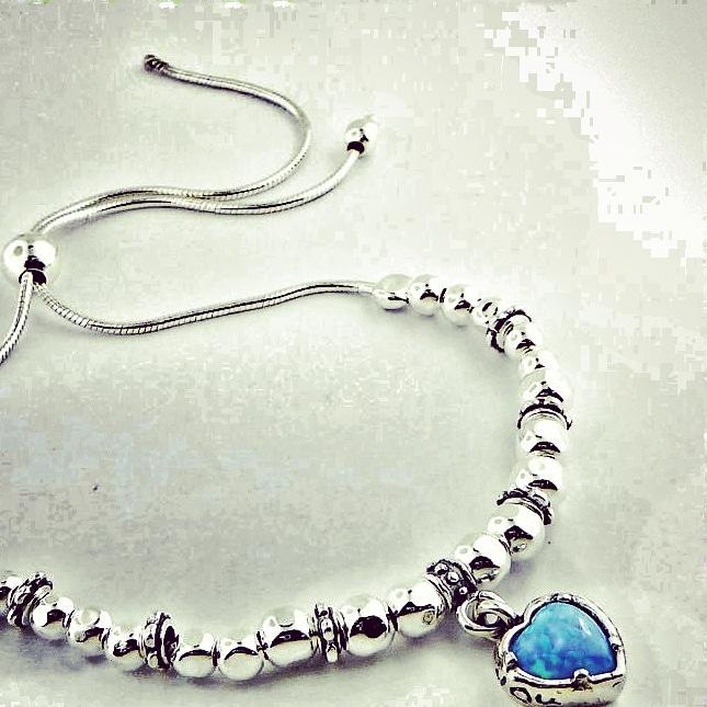 Bluenoemi Bracelets bluw Heart Charm bracelet Jewish jewelry Blue Opal for a good Luck
