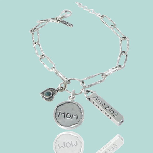 Bluenoemi Israel Jewelry Charms Bracelet Mom Sterling Silver 925 set turquoise - Bluenoemi