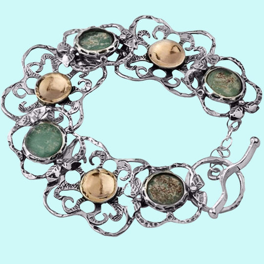 Bluenoemi Bracelets silver gold Roman Glass artistic jewelry. silver bracelet goldfilled roman glass bracelet.  verre romain
