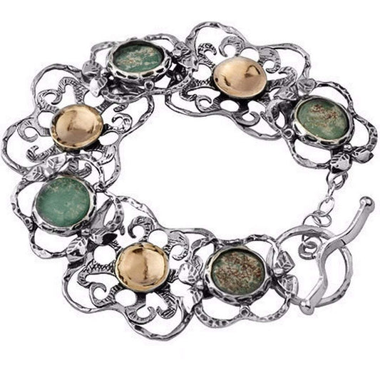 Bluenoemi Bracelets silver gold Roman Glass artistic jewelry. silver bracelet goldfilled roman glass bracelet.  verre romain