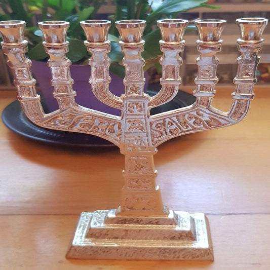 Bluenoemi Candlesholder Bluenoemi Menorah from the Holy Land - Jerusalem Messianic Menorah - Gold & Silver 17cm