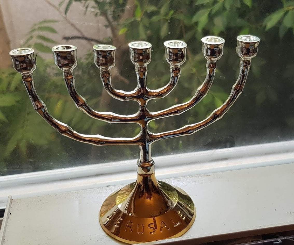Bluenoemi Candlesholder Menorah from the Holy Land - Jerusalem Menorah - Gold / Silver 12cm