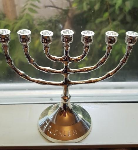 Bluenoemi Candlesholder Menorah from the Holy Land - Jerusalem Menorah - Gold / Silver 12cm