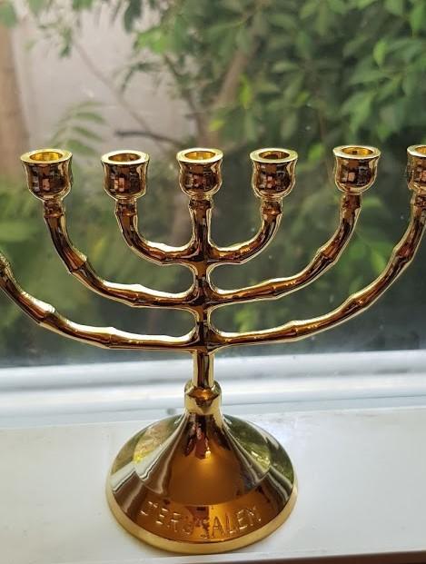 Bluenoemi Candlesholder Menorah from the Holy Land - Jerusalem Menorah - Gold / Silver 12cm