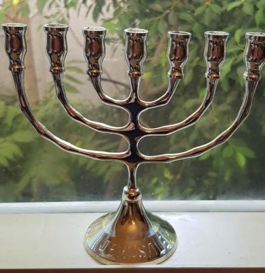 Bluenoemi Candlesholder silver Menorah from the Holy Land - Jerusalem Menorah seven candles Christian Gift