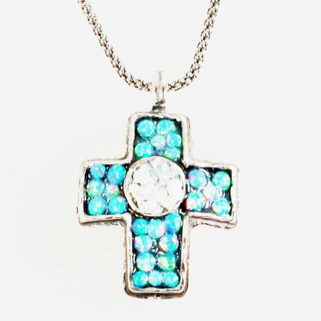 Roman glass pendant Bluenoemi cross necklace turquoise Cross pendant on a silver chain 