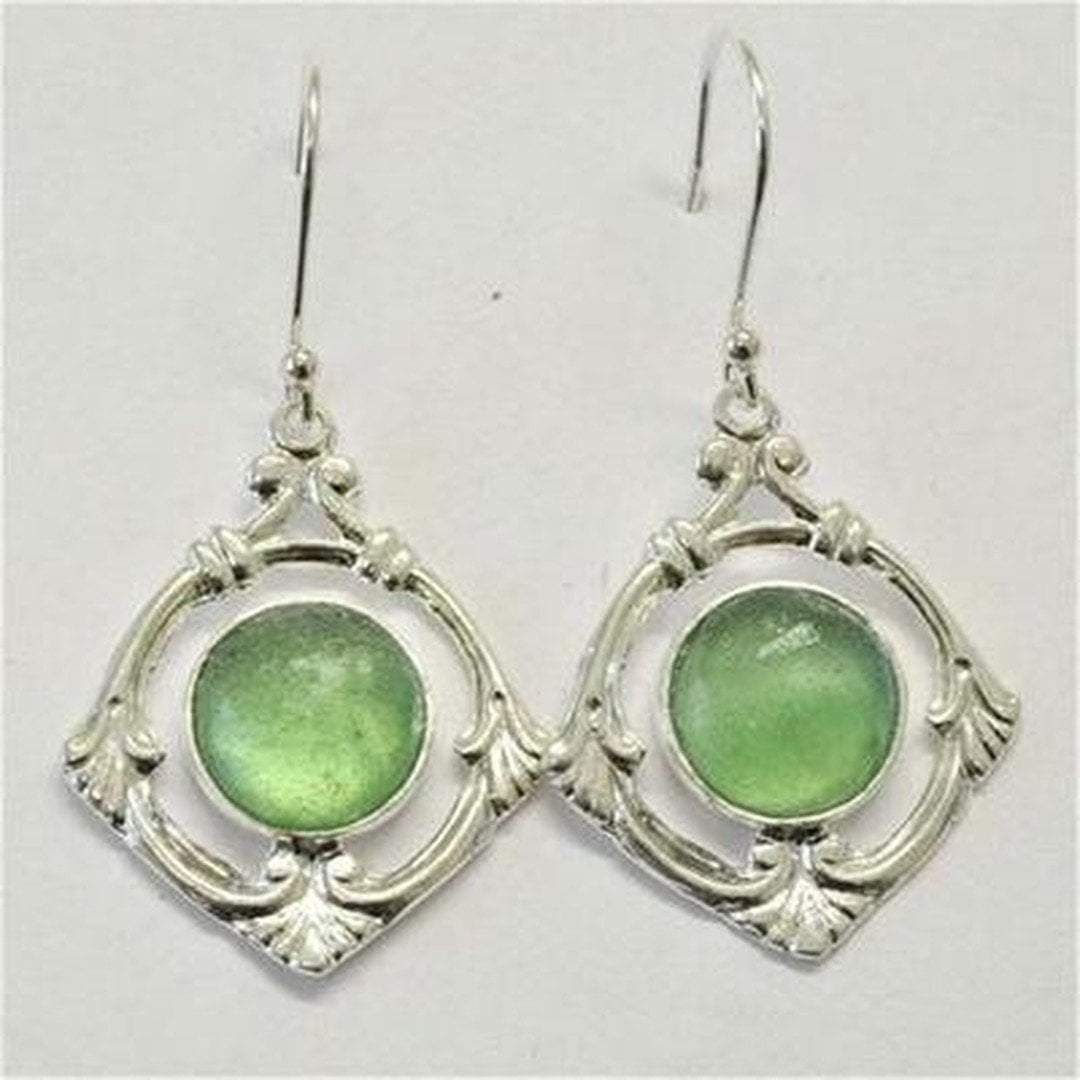 Bluenoemi Earrings Adorable roman glass silver earrings / 3 cm / green Roman glass earrings Israeli jewelry sterling silver earring
